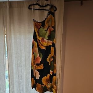FARM Rio Green and Gold One Shoulder Sundress
